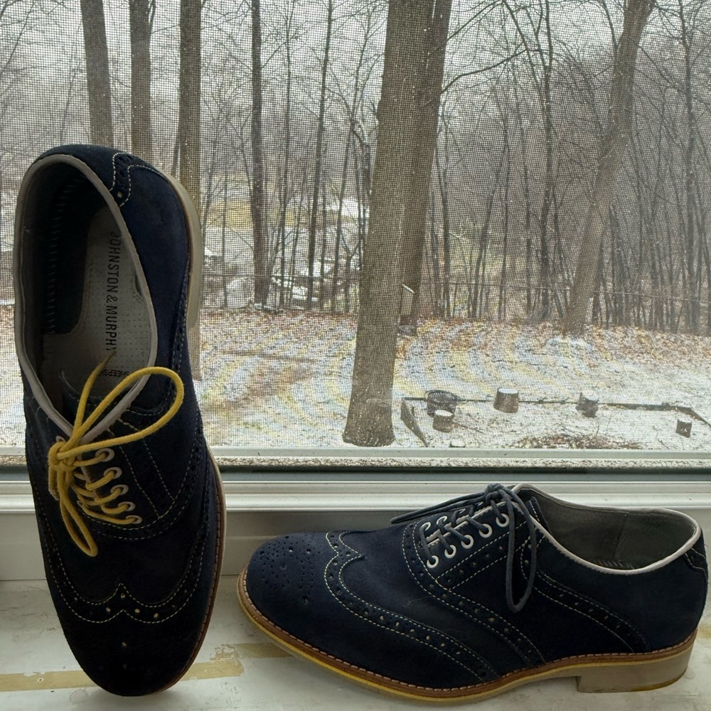 Johnston & Murphy Dark Blue Suede Oxfords